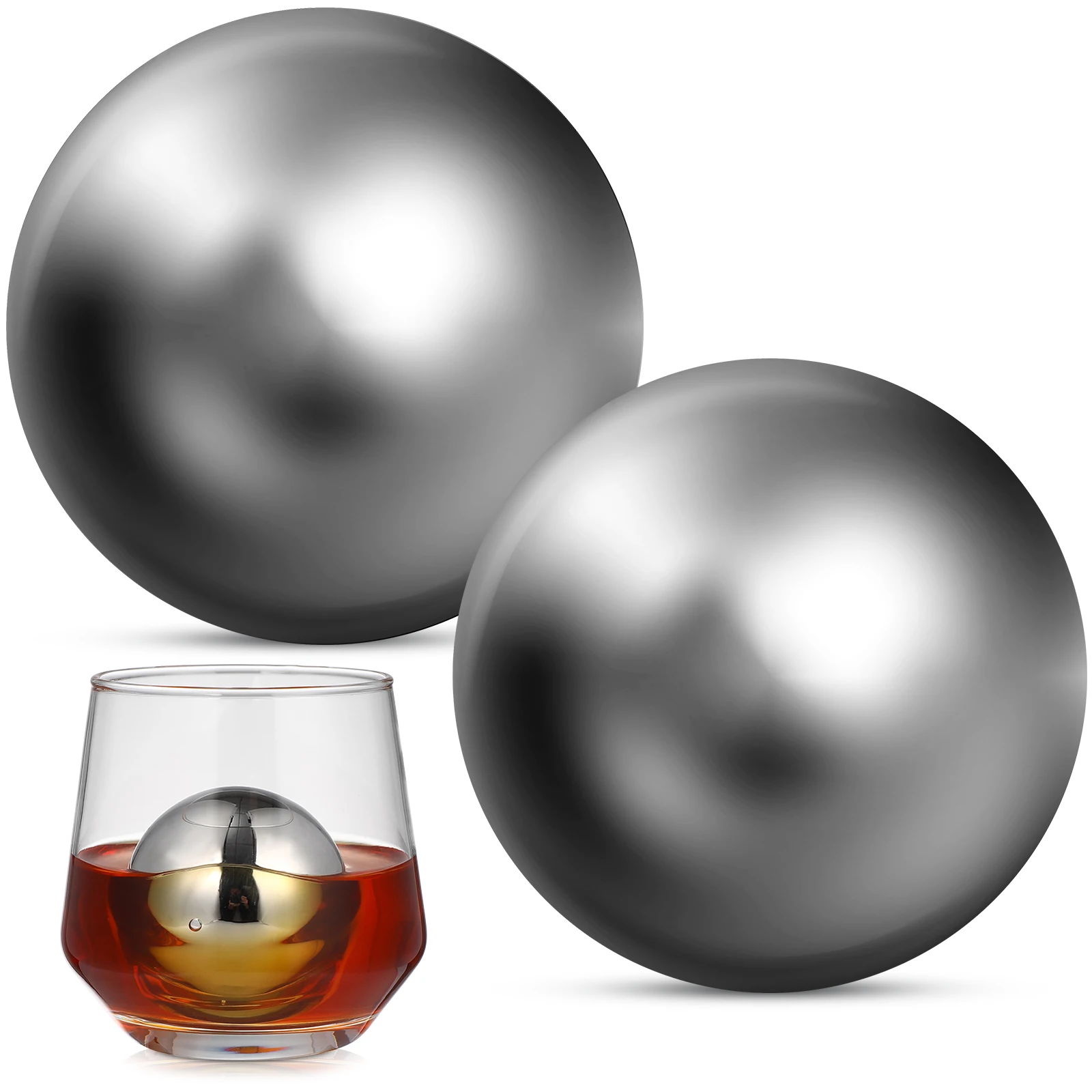 

2 Pcs Stainless Steel Ice Cubes Reusable Silver Spheres Round Whiskey Balls Drink Accessories Metal Mold Kitchen Bar Tools