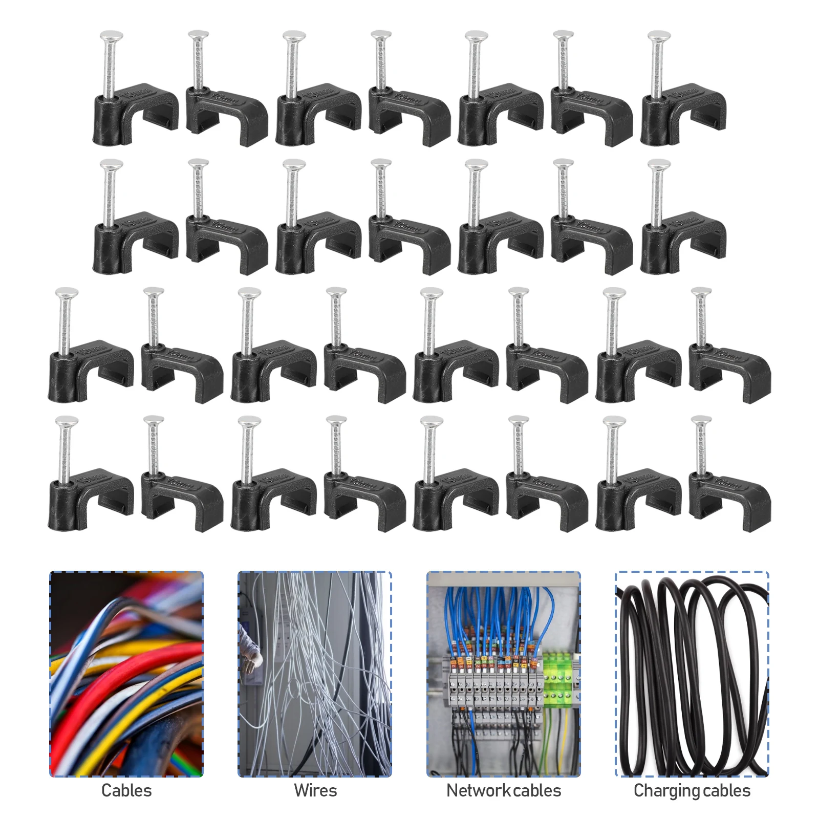 

100pcs Half Clamps Black J Hooks Steel Nail Wire Fixing Tools Cable Ties Tubing Supplies Galvanized Support Clamps Plumbing