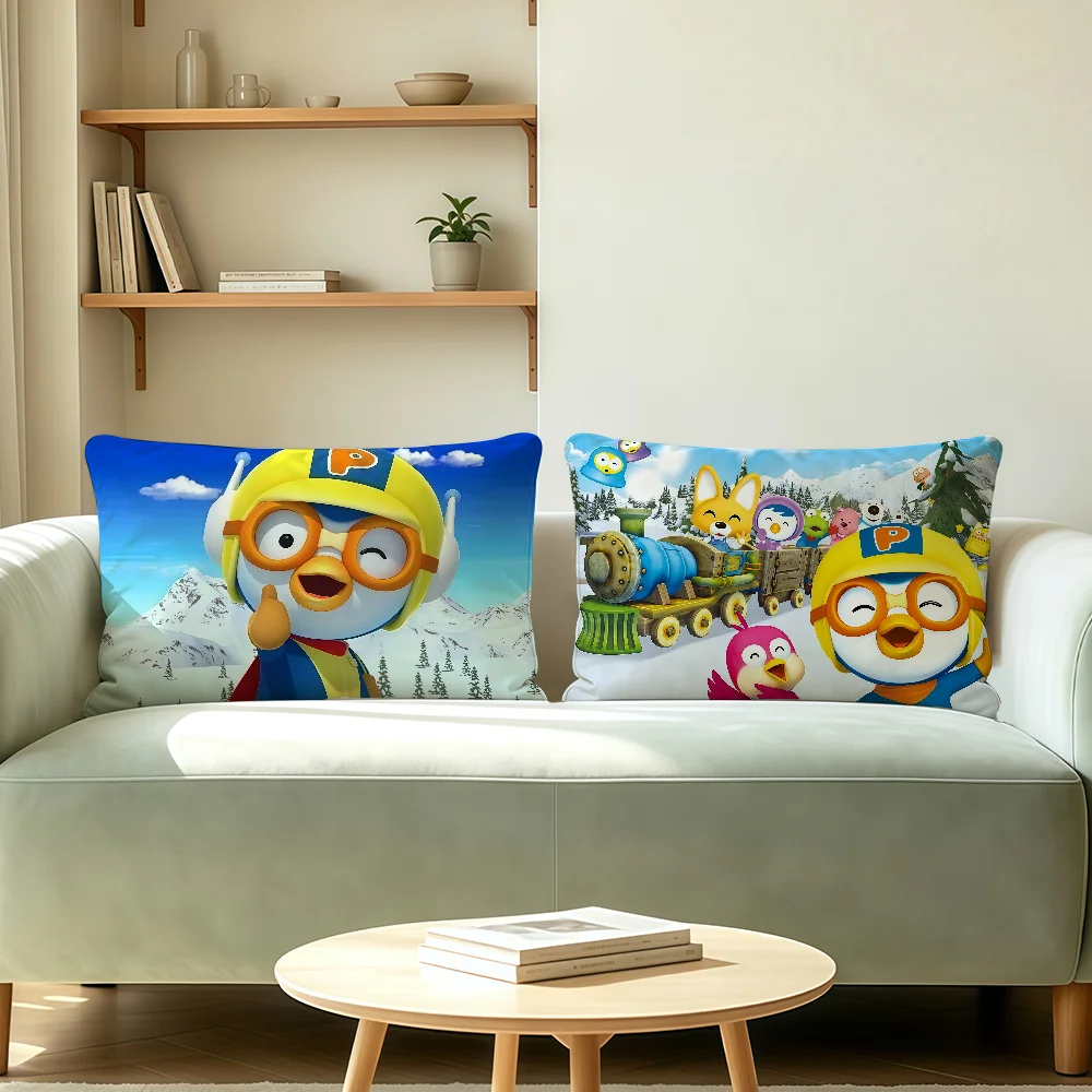 Cartoon cute P-PororoS cushion cover Polyester Pillowcase Sofa Living Room Cushion Cover Bedroom Bedside or Home Decor