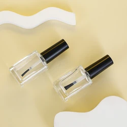 2PCS 15ML Black Lid Quadrate Shaped Empty Glass Nail Polish Clear BottlesEmpty Nail Polish Bottle Refillable Round Black Glass