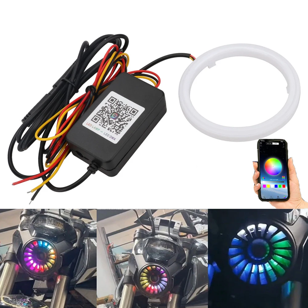 

9-30v Angel Eyes Bluetooth APP RGB Red Halo Rings COB LED Car Motorcycle Fog Driving Headlight 60-80-100mm Car Led Fog Light