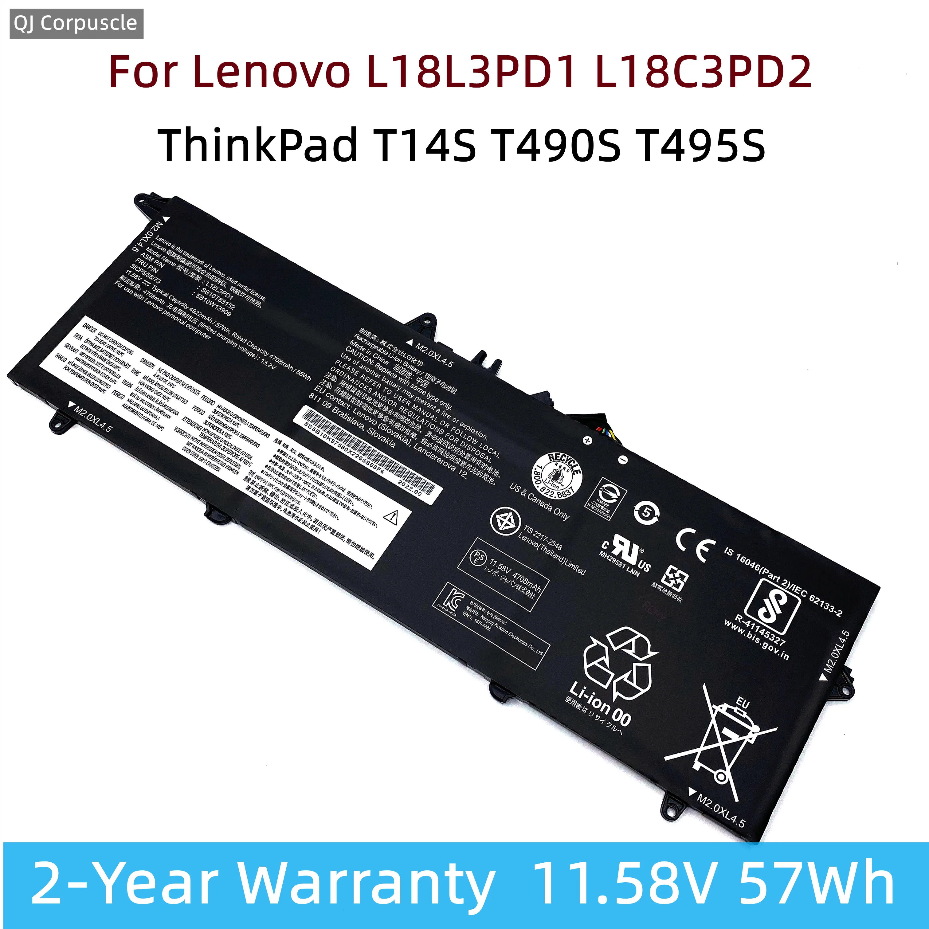 Original L18M3PD1 L18C3PD2 Laptop Battery For Lenovo ThinkPad T14S T490S T495S Series L18C3PD1 L18L3PD1 L18M3PD2 02DL013 02DL014