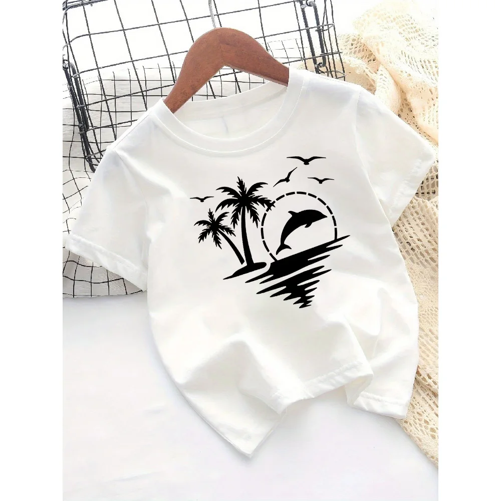 

Children's T-shirt New Loose Comfortable Soft Skin Friendly Fashionable and Versatile Vacation Style Printed Short Sleeved Top