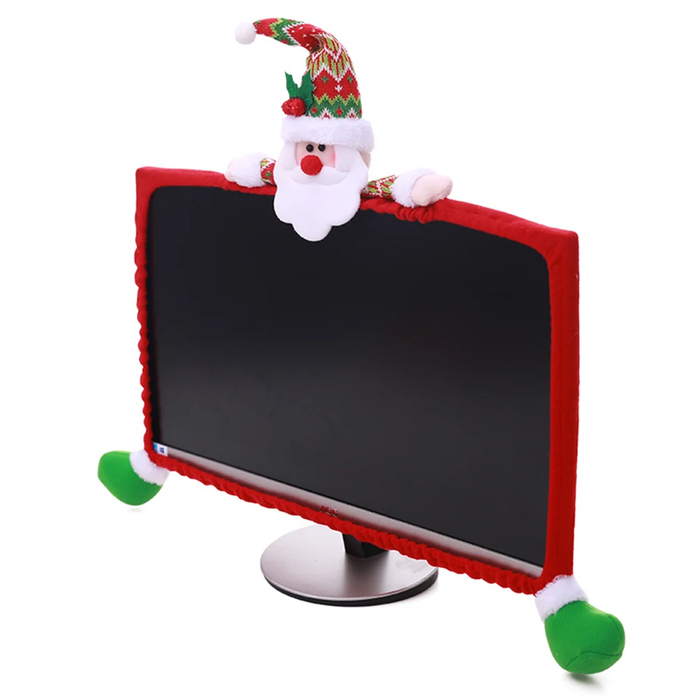 25-35Inch Computer Screen Cover Monitor Protector Christmas Decoration Cartoon Santa Claus Sleeve Red Durable Cloth Desktop - Image 4