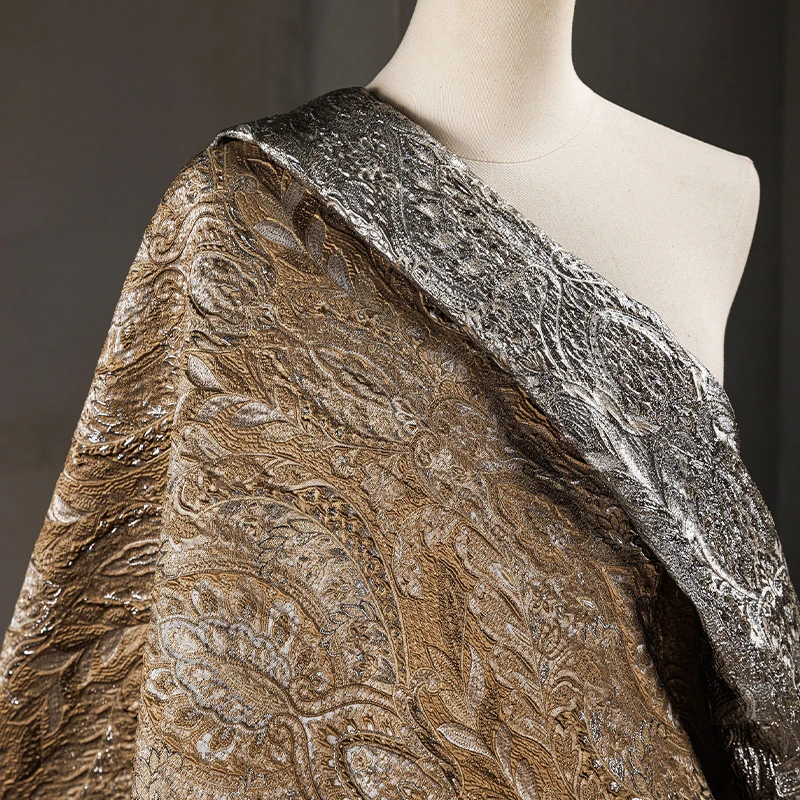 

Gold Brown European Court Style Jacquard Fabric 3D Embossed Texture Retro Designer Material for DIY Jacket Garment Crafts