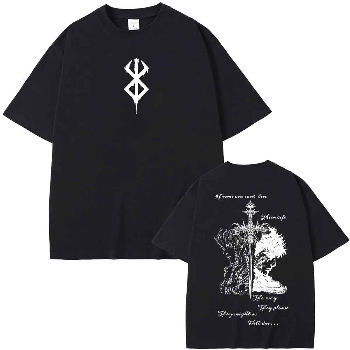 Anime Berserk Griffith with Guts Merch T-shirt Retro Manga Skull Knight Gatsu Zodd T Shirts Men Women Fashion Oversized Tshirt