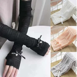 ผู้หญิงแขนอุ่นน่ารักฤดูร้อน Sun Protection ถุงมือยาว Fingerless ขี่จักรยานกลางแจ้งขับรถบาง Breathable ครีมกันแดดแขนแขน