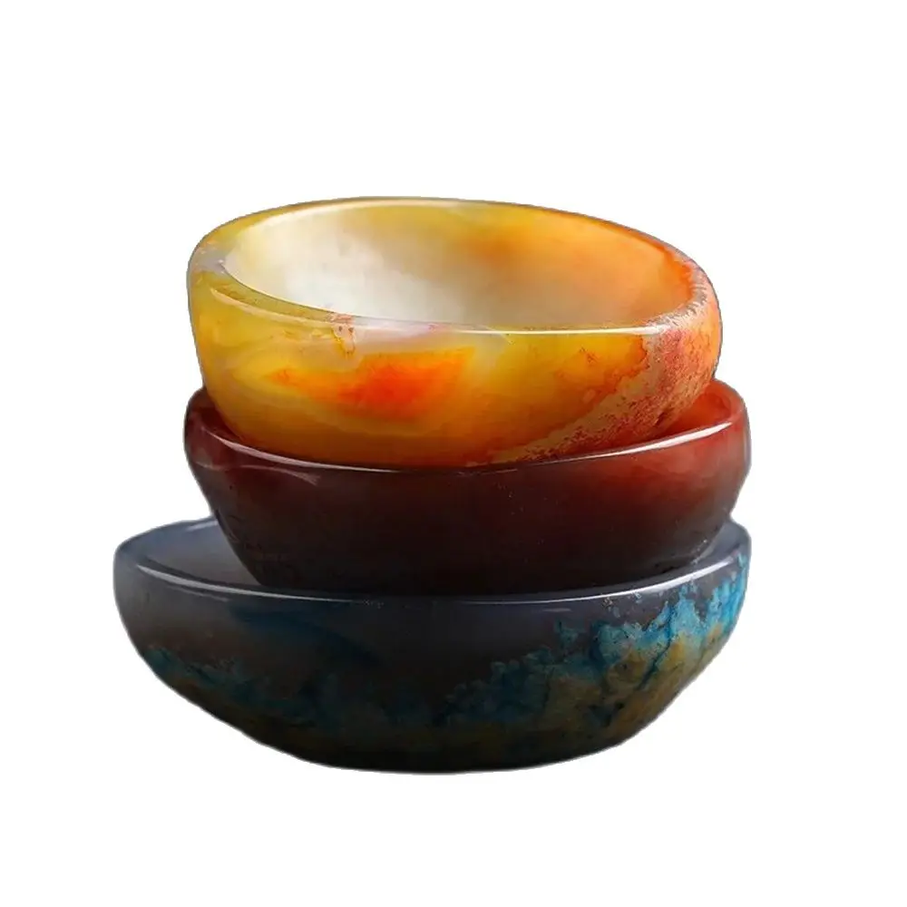 

Natural Agate Quartz Crystal Bowl Decor Ashtray Polished Colorful Dish Sanding The Cornucopia Raw Stone