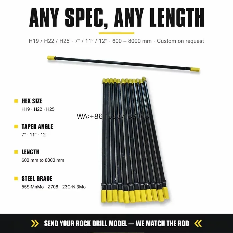 Wmwmnu for Hard Rock Taper Drill Rod H25 Hollow Hexagonal 12 Degree Abrasive Formation Mining Quarry Drill Rod