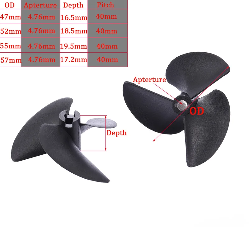 RC Boat 3 Blades Plastic High Speed Screw High Toughness Paddle 4.76mm Prop RC Boat Propeller  for 4.76mm Prop shaft