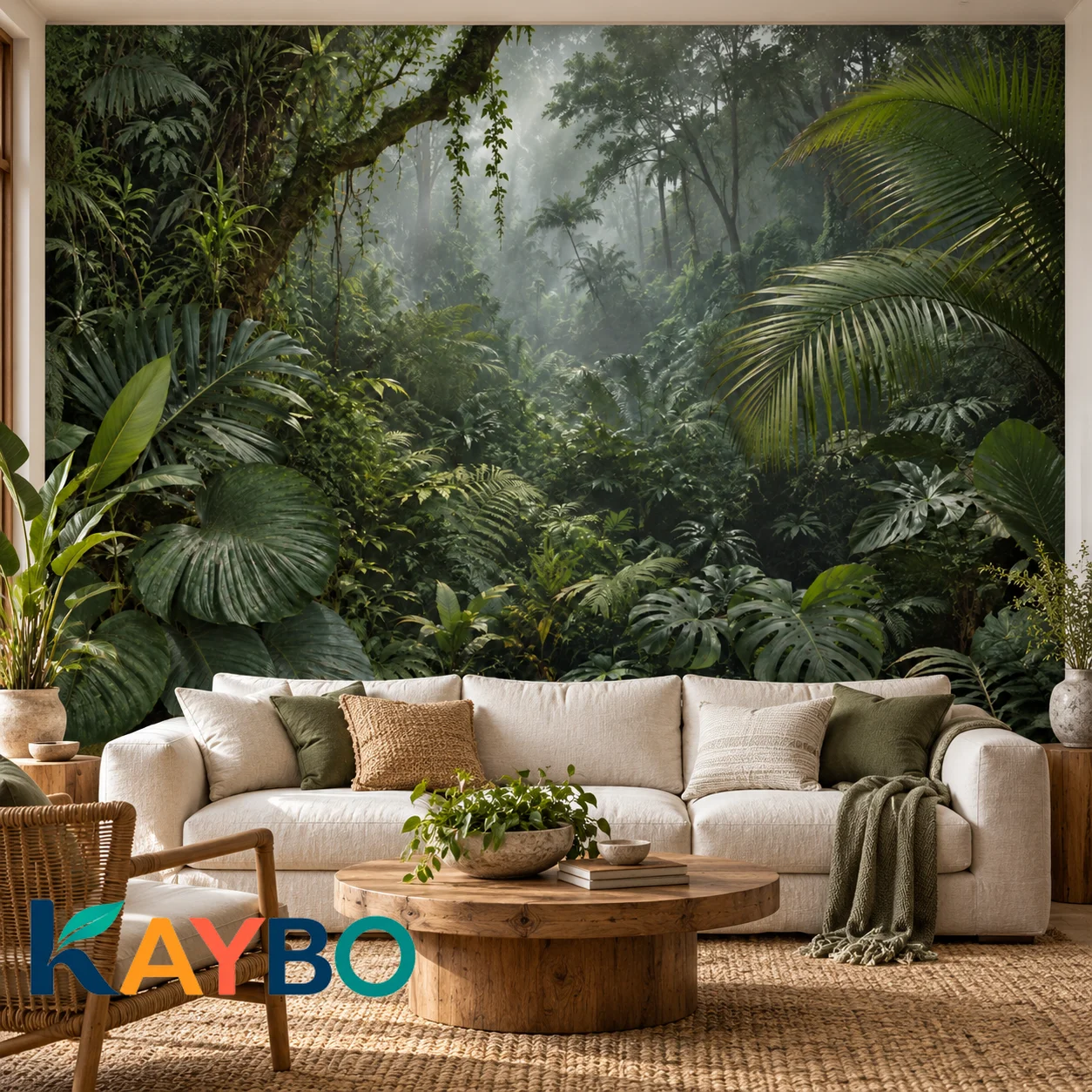 Tropical Rainforest Wall Mural Misty Jungle Botanical Landscape Wallpaper Non Self Adhesive Living Room Bedroom Green Wall Decor