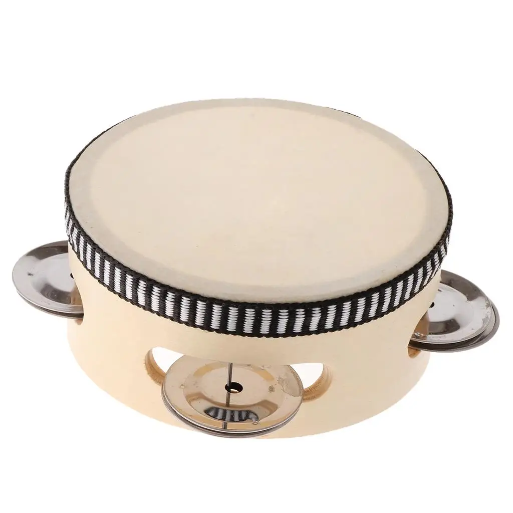 4/6/8/10inch Wooden Tambourine Hand Drum Single Row Metal Percussion Musical Educational Toy Instrument for Kids Musical Toys