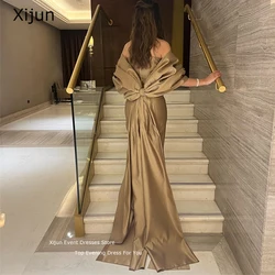 Xijun Mermaid Evening Dresses Champagn Satin Beads Bow Train Prom Gowns Sweetheart Gogerous Prom Dresses Dubai 2023 For Women