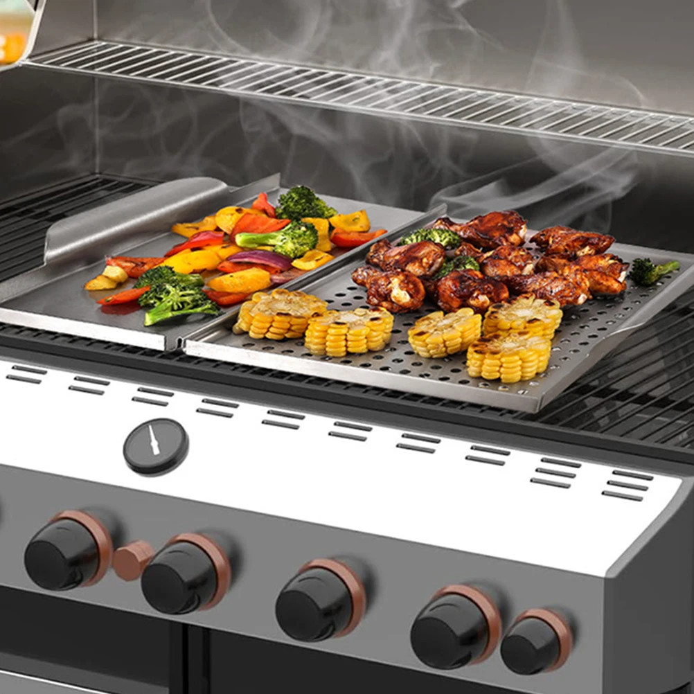 

Multi-Functional Stainless Steel Grill Plate Square Non-Stick Bbq Pan for Home Outdoor Use Griddle Cooking Vegetable Fish Tray