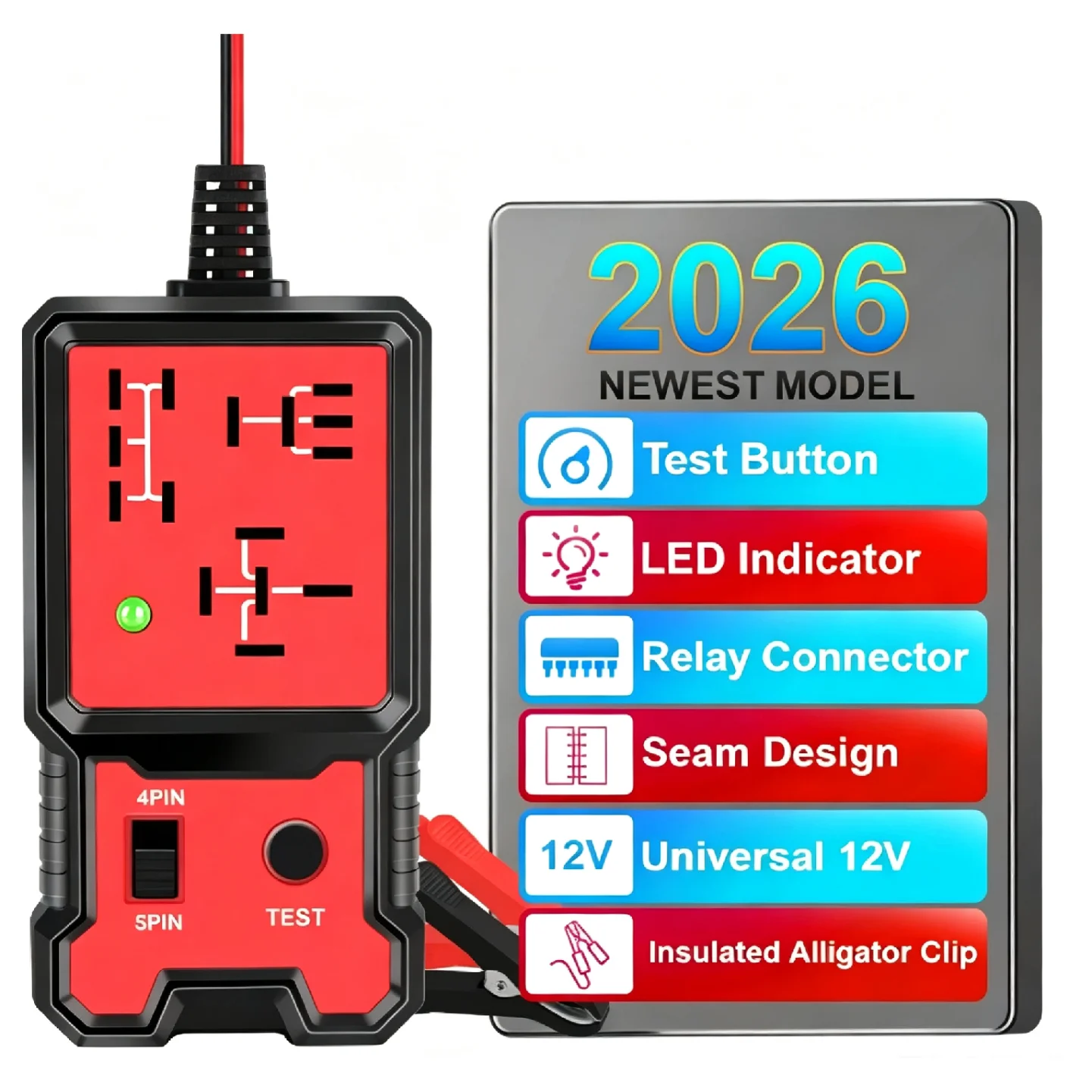 Car Battery Checker Voltage Tester, 12V Automotive Accessories, Electronic Relay Tester with Indicator Light, Universal Car Rela