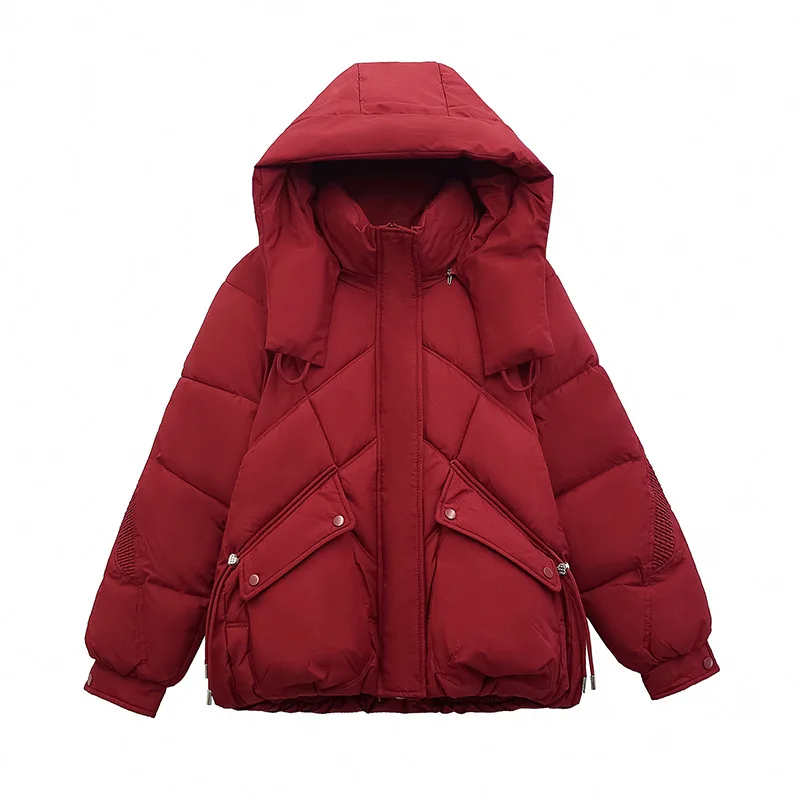 Short Coats Parkas Women Hooded Zipper Jackets Stand Collar Solid Thick Warm Y2k Streetwear Elegant Jacket Autumn Winter 2025