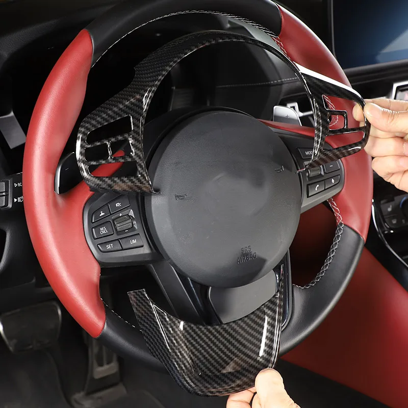 Image of ABS Carbon Faser/Schwarz Für Toyota GR Supra A90 2019-2022 Auto Lenkrad Dekorative Rahmen Aufkleber Auto innen Zubehör