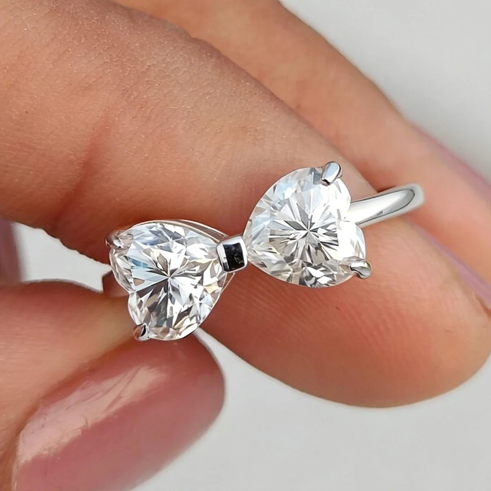 

0.3CT 0.5CT Bow Style Full Moissanite Ring for Women Heart Cut Lab Diamond S925 Sterling Silver Wedding Band Jewelry Certified