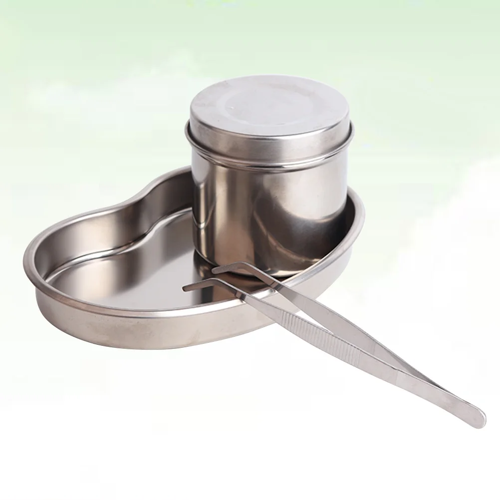 

Sterilization Kits Silver Anti-Iodine Stainless Steel Flat Tray Tweezers Can for Tattoo Spa Salon Supplies Kit