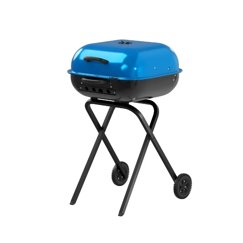 

Americana Walk-A-Bout Portable Steel Charcoal Grill 100% Pre-Assembled in Blue for Outdoor Cooking