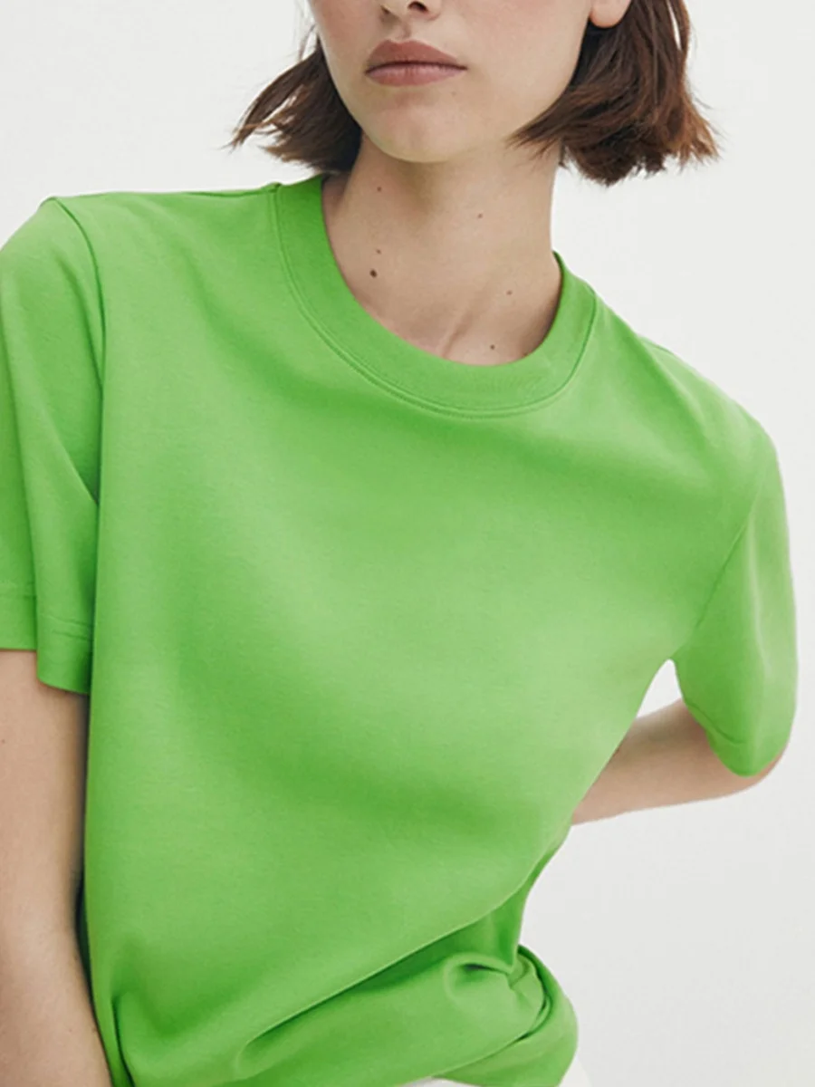 Novo verão cseta fena simples confortável puro aodão ombro em torno do pescoço manga curta estilo de deslocamento so...