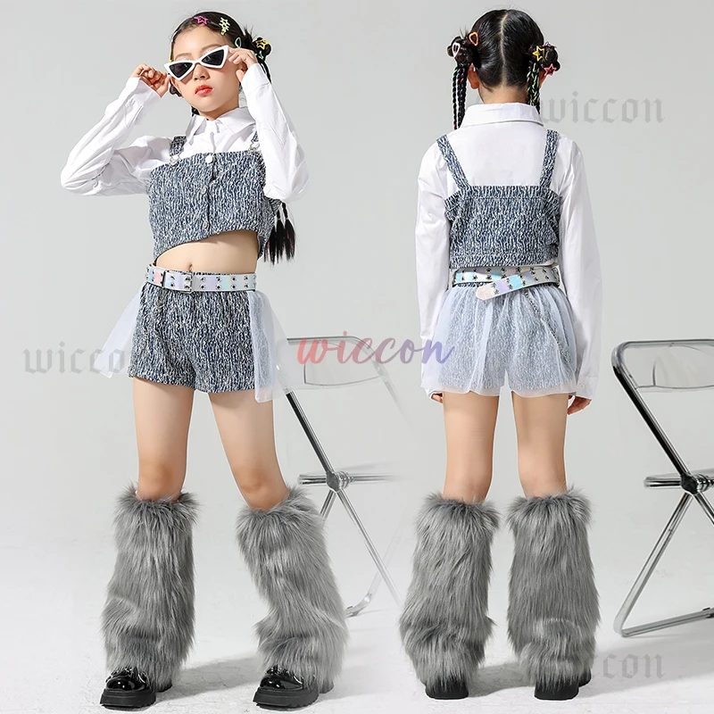 Hip Hop Dancewear For Girls Concert Performance Wear Kpop Jazz Dancing Costume Tops Shorts Children's Day Clothing