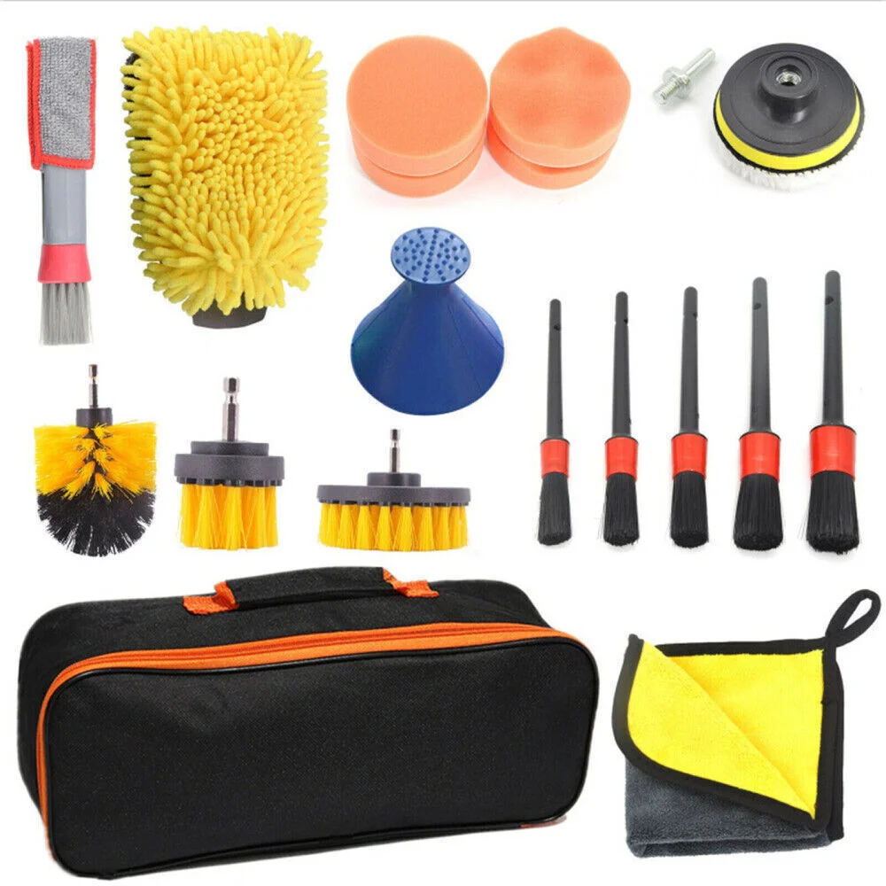 Car Cleaning Kit Scrubber Drill Detailing Brush Set Air Conditioner Vents Towel Washing Gloves Polisher Adapter Vacuum Cleaner