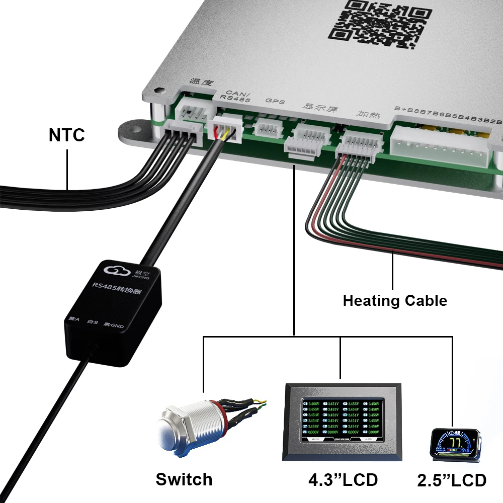 JIKONG Smart BMS B2A8S30P تيار الإخراج المستمر 300A التوازن النشط الحالي 2A Liion LiFepo4 LTO BMS 4S 5S 6S 7S 8S BT RS485