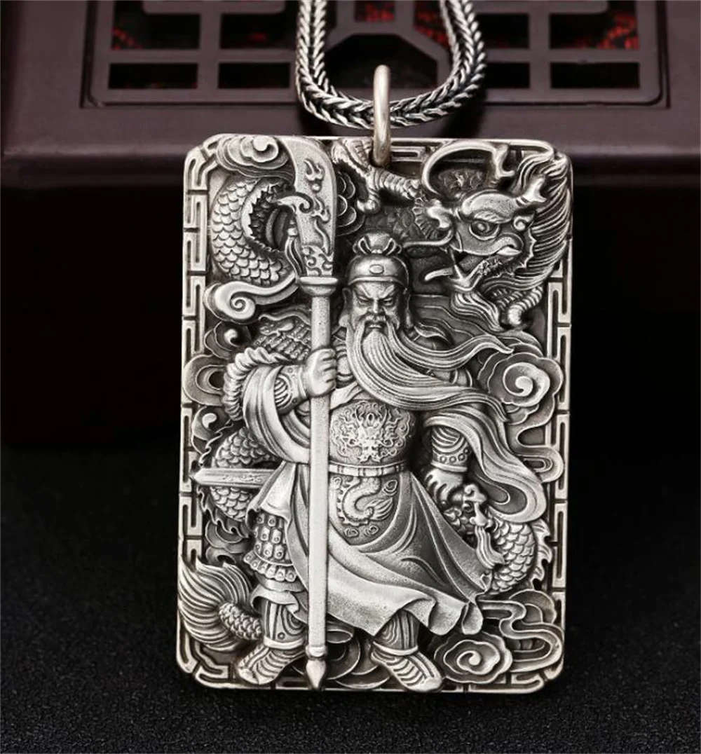 100% Real 925 Sterling silver Lucky Fortune Chinese GuanGong Pendant Retro Men Women Necklace Pendants 925 Jewelry making