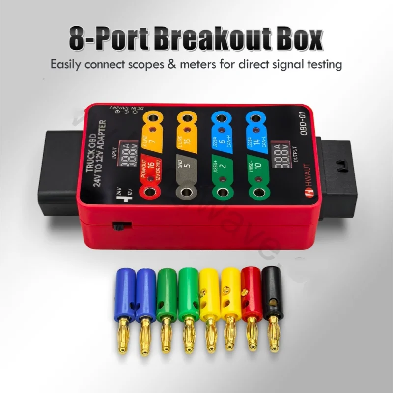 

Переходник OBD-01, 24 В до 12 В для тяжелых грузовиков, 8-портовый коммутационный блок, детектор сигналов, двойной светодиодный дисплей, монитор напряжения и тока