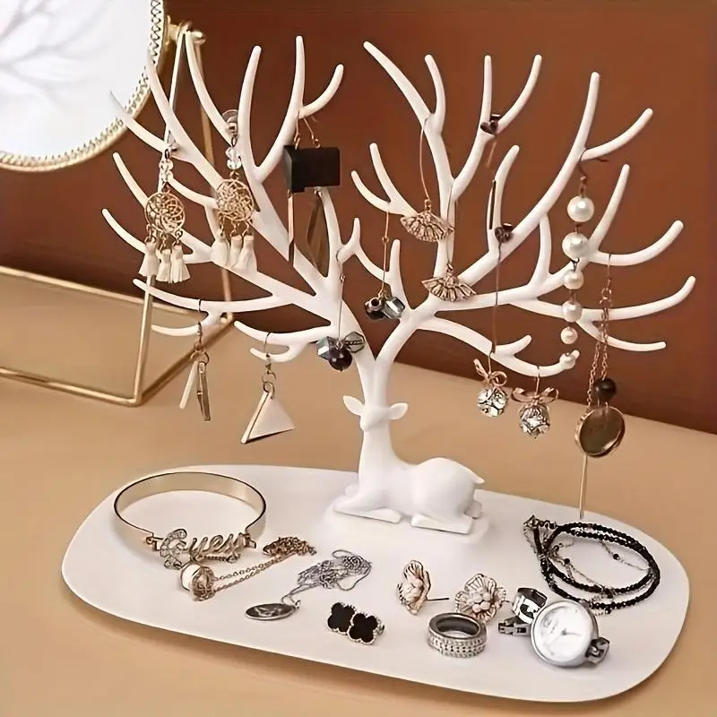 Jewelry Display Stand Tray Tree Storage Racks Earrings Necklaces Rings Jewelry Boxes Case Desktop Organizer Holder Make Up Decor