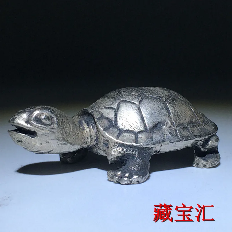 Old Collection Pure Copper Plated Silver Solid Little Turtle Statue Guangxu Third Year Four Legged Silver Turtle Wealthy Tea Pet
