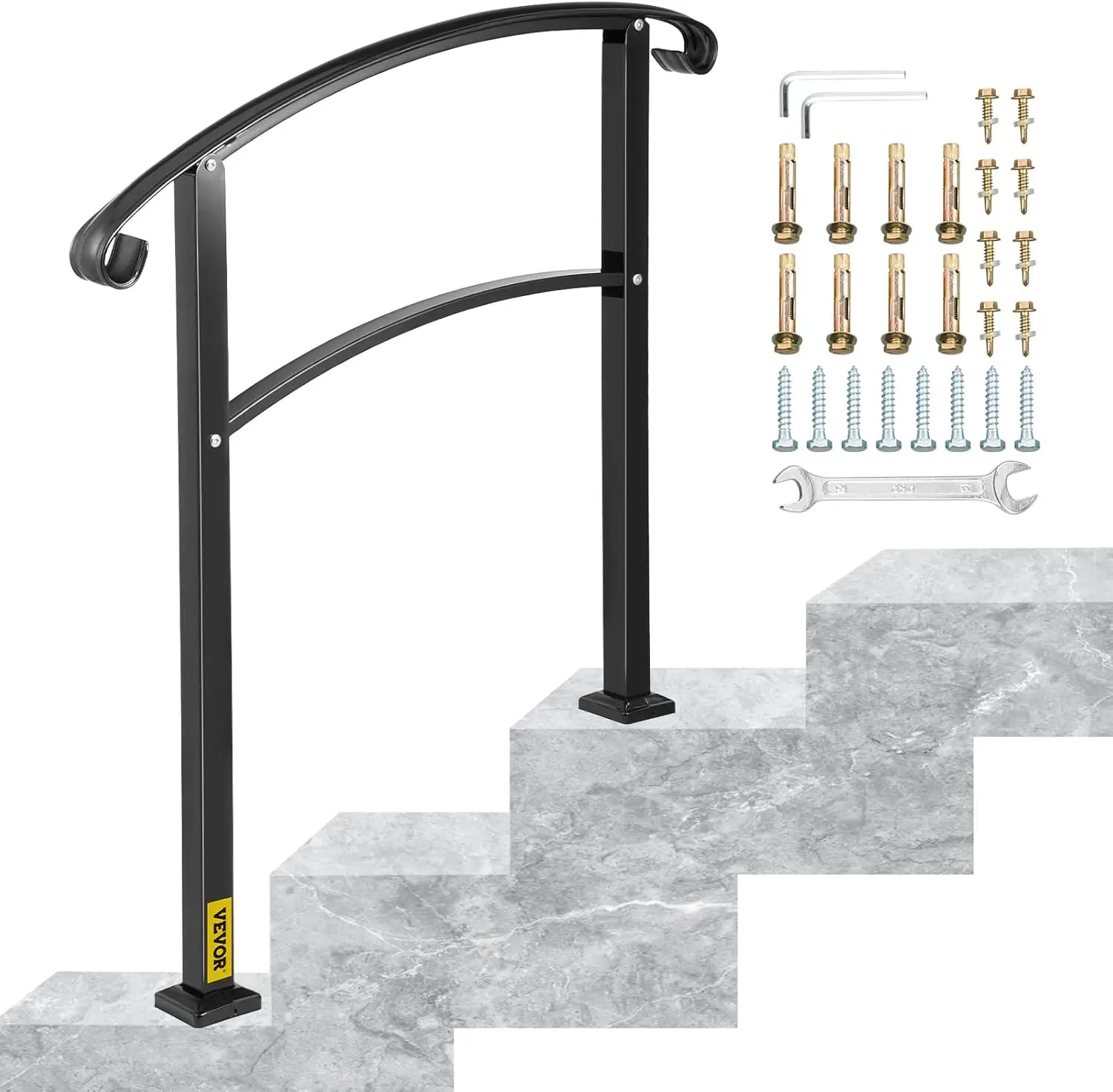 

3-Step Transitional Handrail Fits 1 or 3 Steps Matte Stair Rail Wrought Iron Handrail with Installation Kit Hand Rails