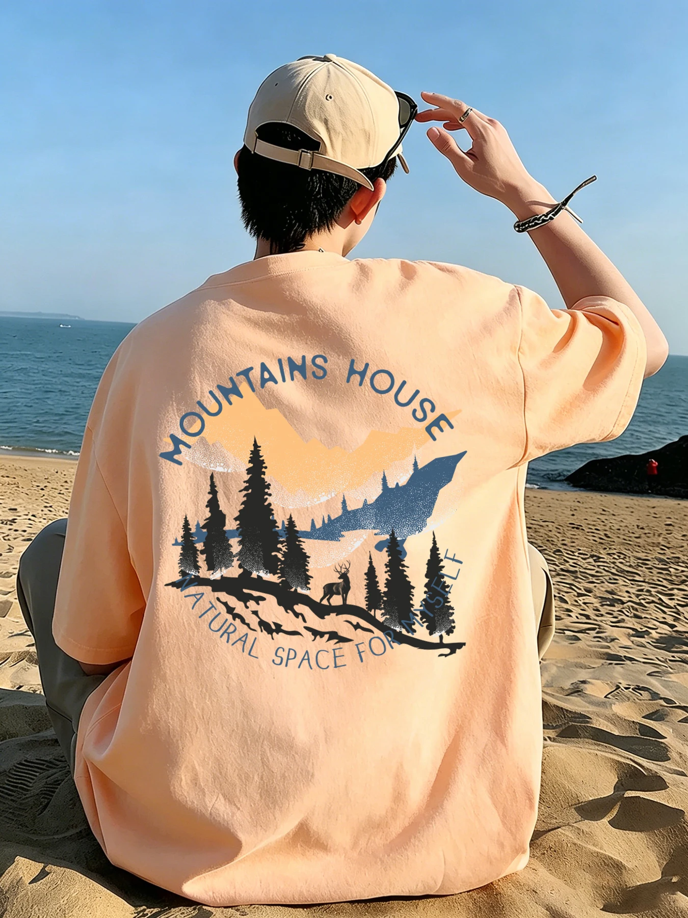 Natural Space For Myself Design Men Retro T-Shirt Casual Cotton Sportwear Loose Hip Hop Clothing Unisex O-Neck All-Match Tee