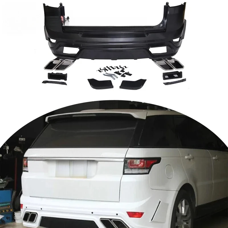 

new, personalized rear bumper with exhaust pipes is a fit 2014 Range Rover Sport.
