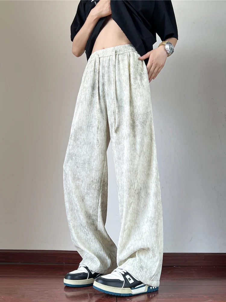 

New Chinese Sle Loose Men's Summer Ice Silk Wide Leg Casual Pants Qui Dry Dyeing Trendy Cool Feeling Loose Couple Pants