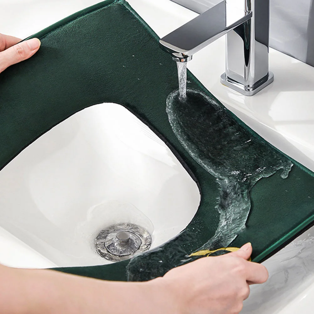 

1pc Waterproof Toilet Seat Mat European Style Dark Green Universal Stretchable Toilet Seat Cushion Durable Soft Cover For Home