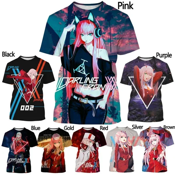 New DarlingIn The FRANXX Zero Two 3D Printed T-shirt Men's and Women's Summer Casual Short Sleeve Fashion Anime Shirt Top