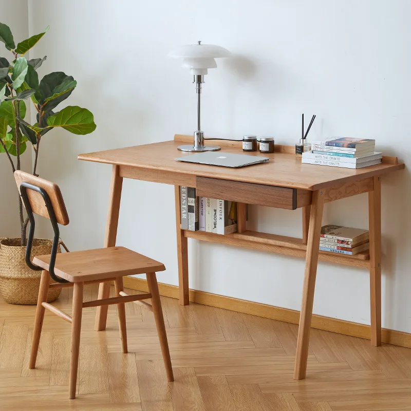 

Nordic cherry wood all solid wood desk book chair minimalist white oak study table log writing desk computer desk