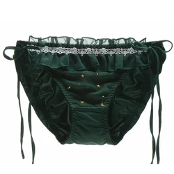 Japanese Style Princess Star Print Lacing Cute Lovely Sweety Panties Women High Elasticity Ruffles Satin Lolita Luxury Underwear