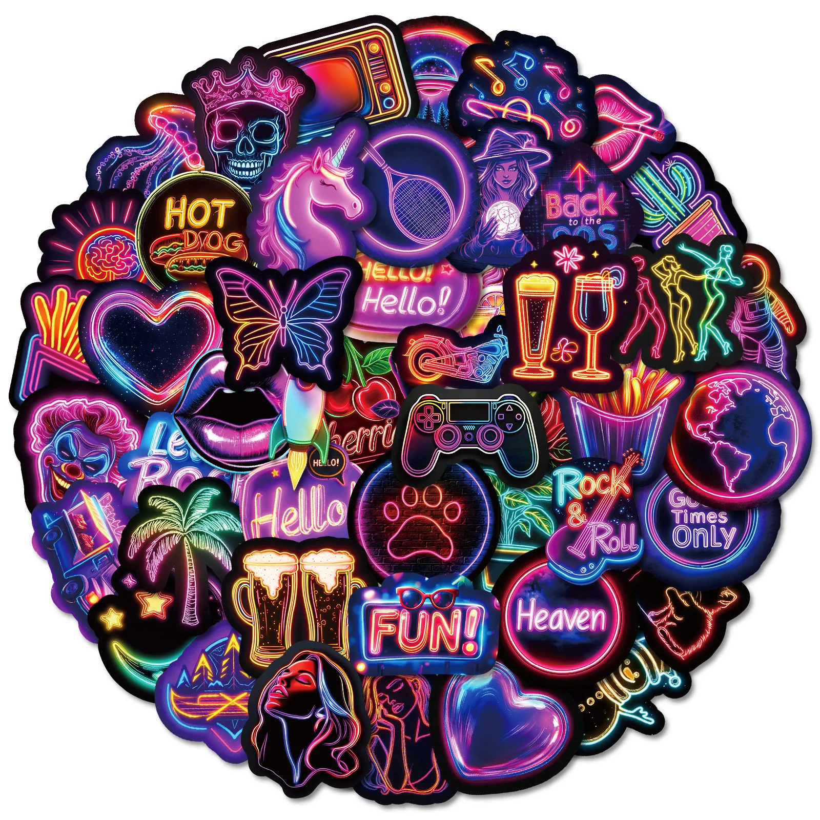 10/50PCS Cool Rock Style Neon Light Graffiti Stickers Aesthetic DIY Scrapbooking Phone Laptop Guitar Suitcase Motorcycle Helmet