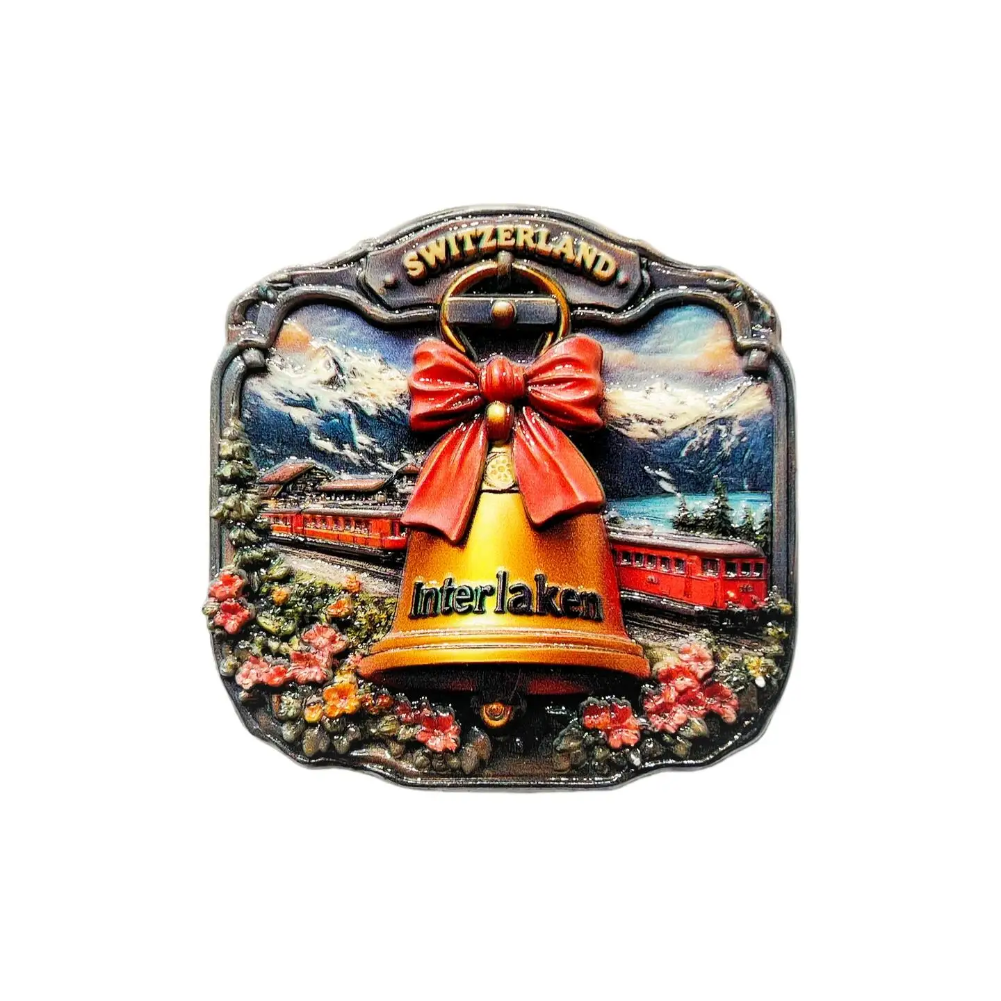 Swiss Interlaken Creative Bell Snow Mountain Scenery Train Decoration Tourist Souvenir Magnetic Fridge Magnet
