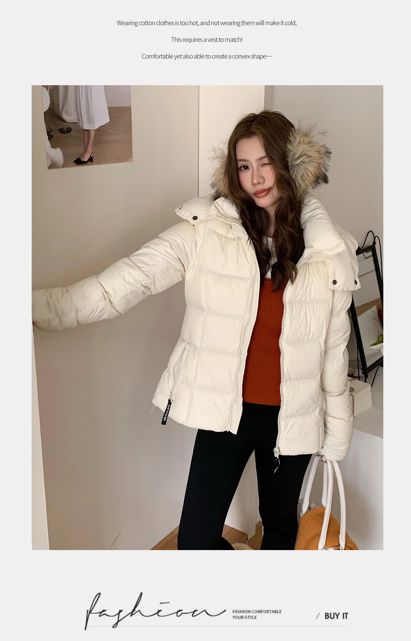 Winter Solid Color Long-sleeved Short Fur Collar Hooded Down Jacket Korean Women's Holiday Fashion Versatile and Thin Coat