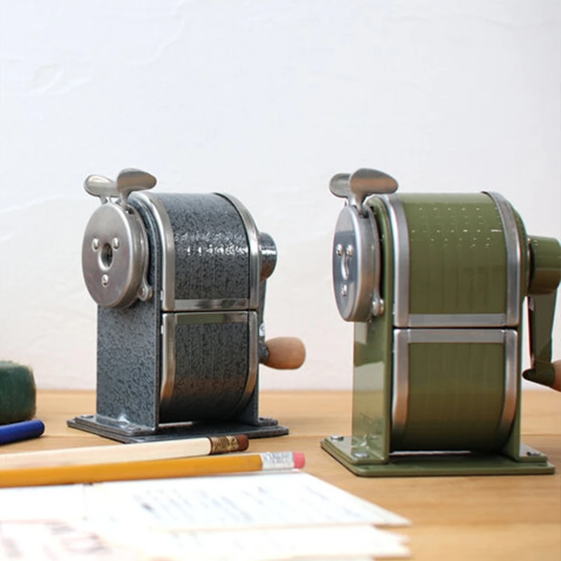 Retro All-Metal Pencil Sharpener Wooden Handle Hand-Cranked Pencil Shapper Pencil Pencil Sharpener