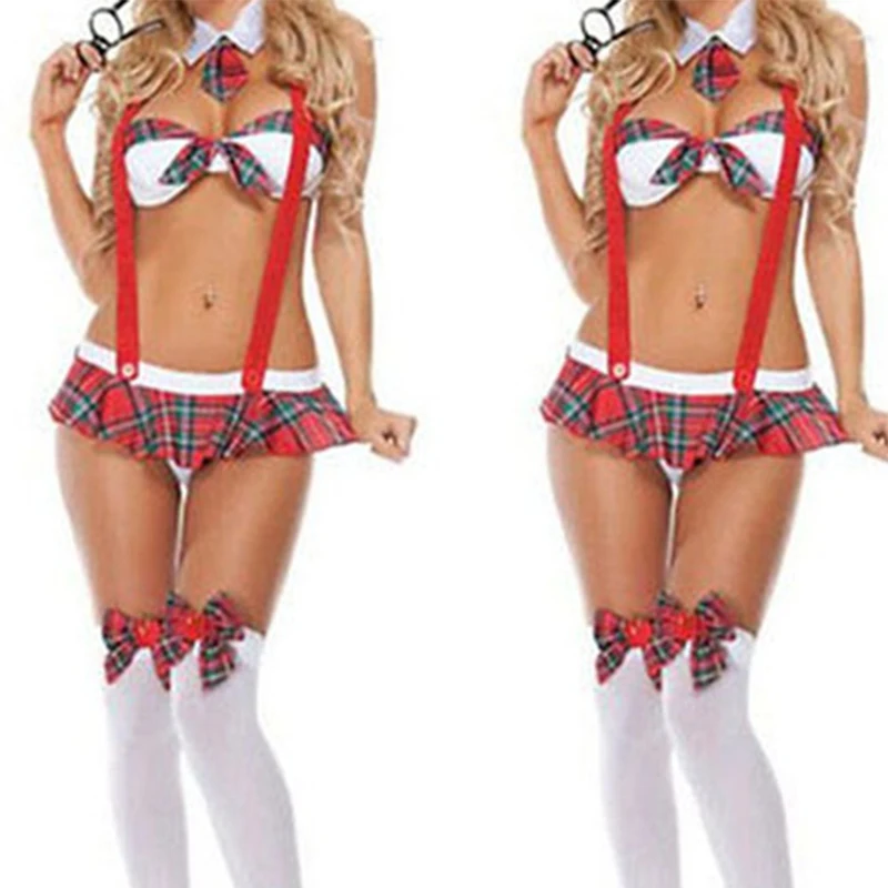 Schoolgirl Uniform Adult Women Sexy Role Play Cosplay Costumes Plaid Night Halloween Sex Erotic Naughty Lingerie