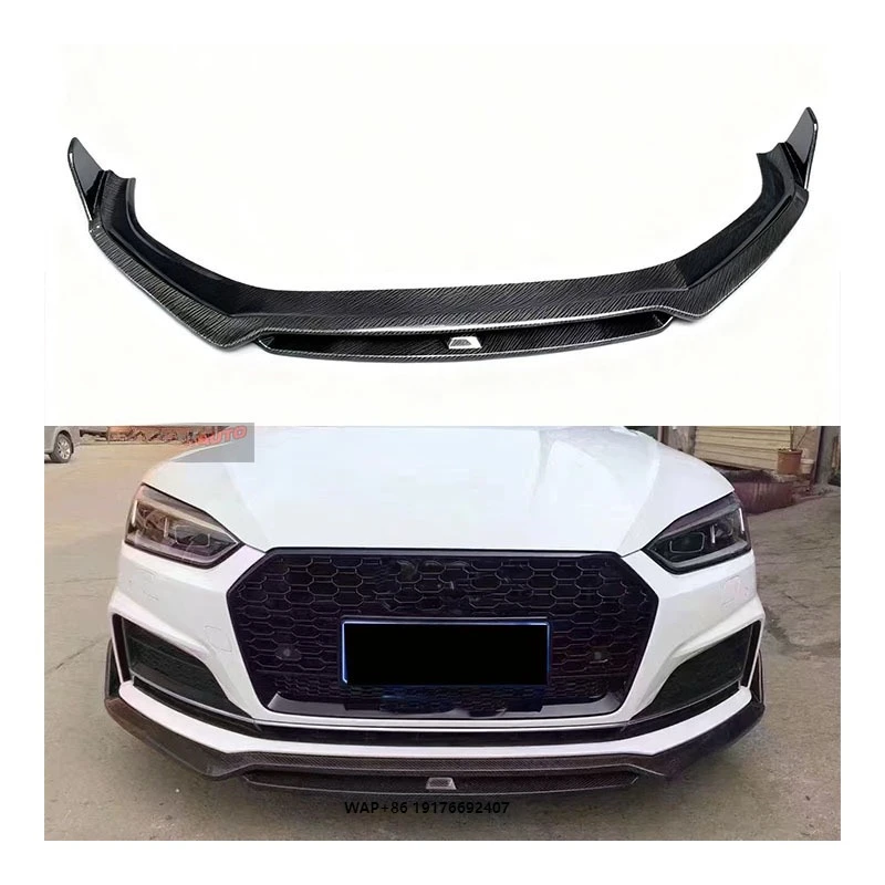 

For 17-20 forAudi A5 Carbon Fiber Front Lip Bumper with Exhaust Cut-Outs