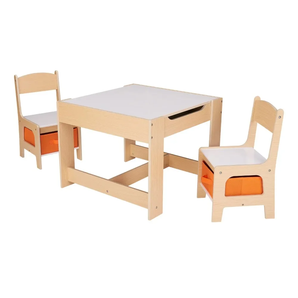 Conjunto de mesa e cadeira infantil de cor natural, 3 mesas de computador, melamina menina mesa, brinquedos para crianças