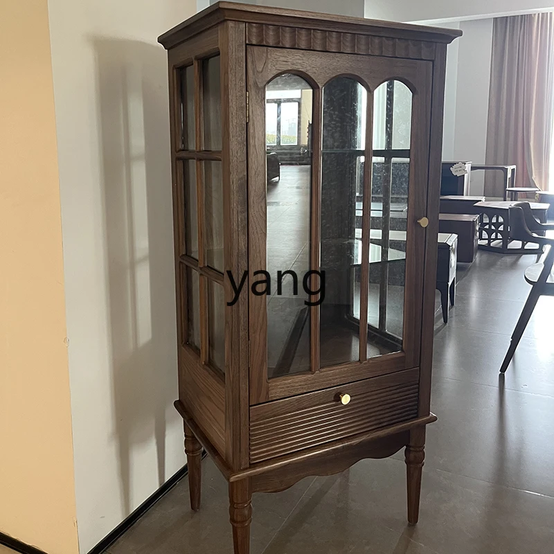 CX Solid Wood Side Cabinet Living Room Display Cabinet Made of Glass Vintage Solid Wood Sofa Hand Cabinet