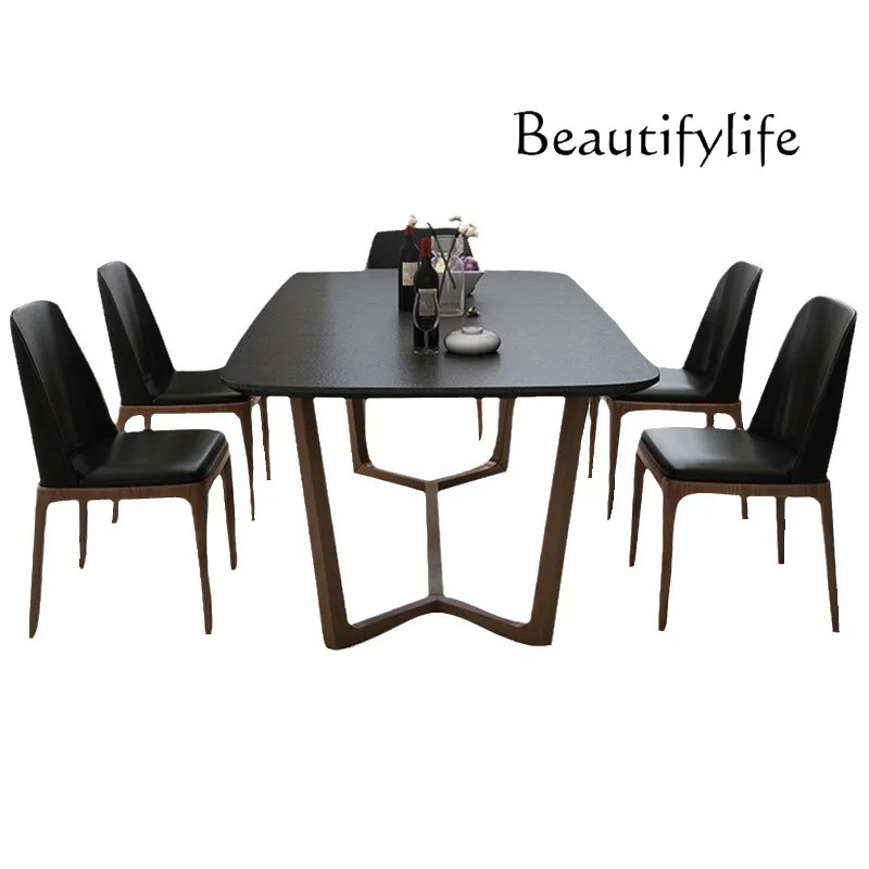 Volcanic Rock Dining Table Black Marble Dining Table and Chair Dining Table Home Small Apartment Modern Minimalist