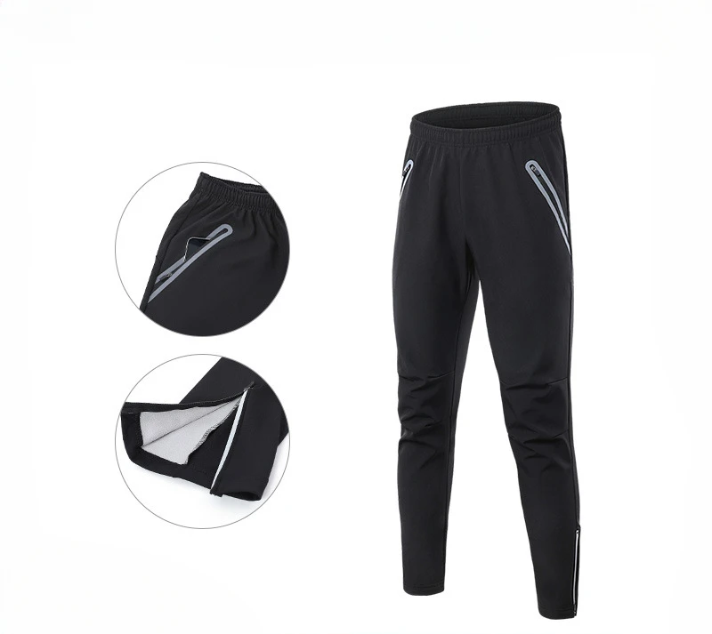 Outdoor mountain bike riding pants plus velvet men's winter warm wind and cold black reflective strip.